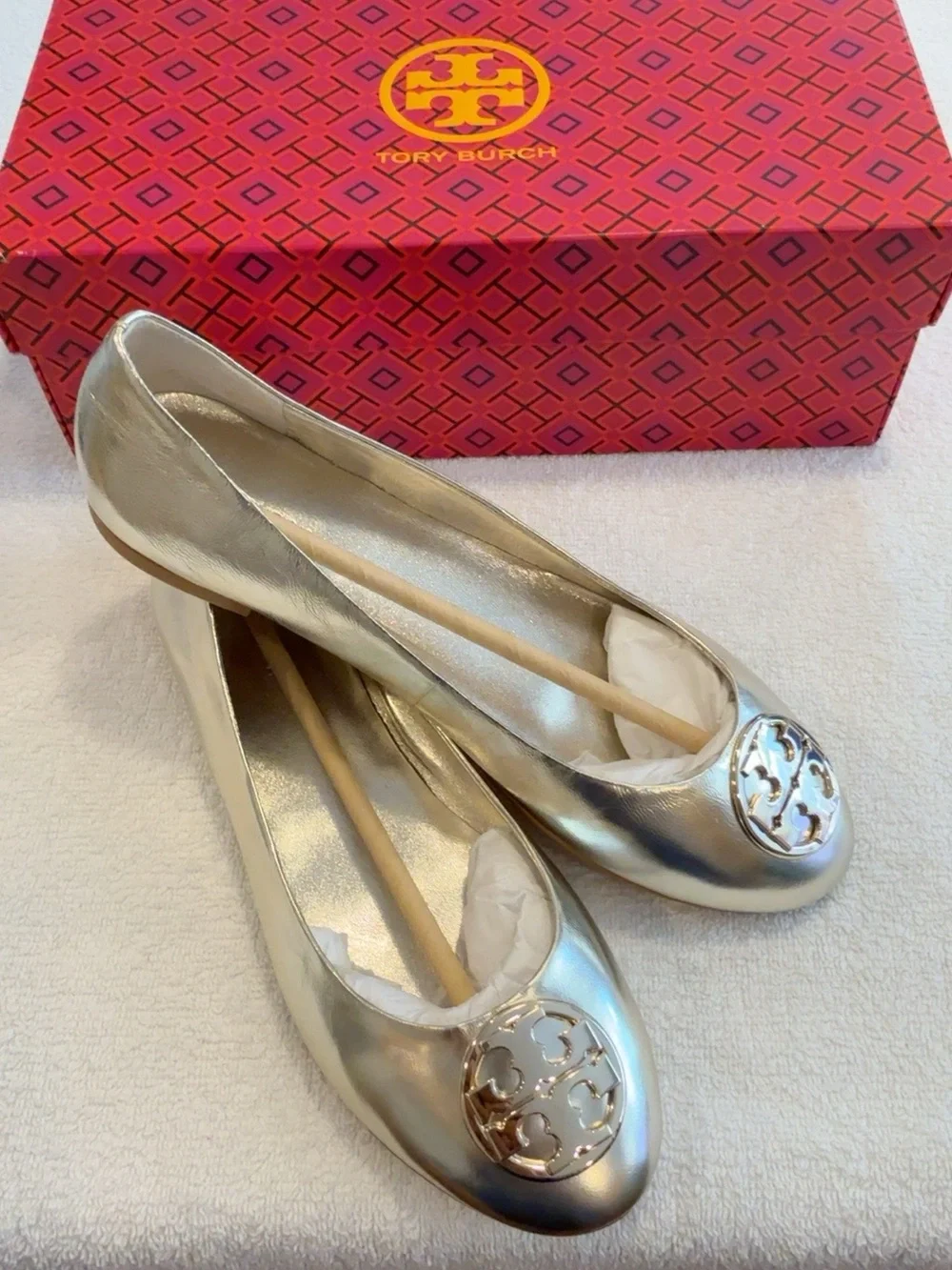 Tory Burch Chelsea Ballet Flats Spark Gold 8.5 NIB